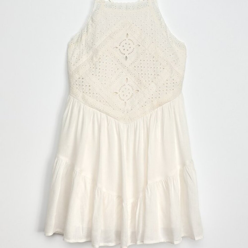 Lulus Imagination Cream Eyelet Lace Mini Dress White - Size S